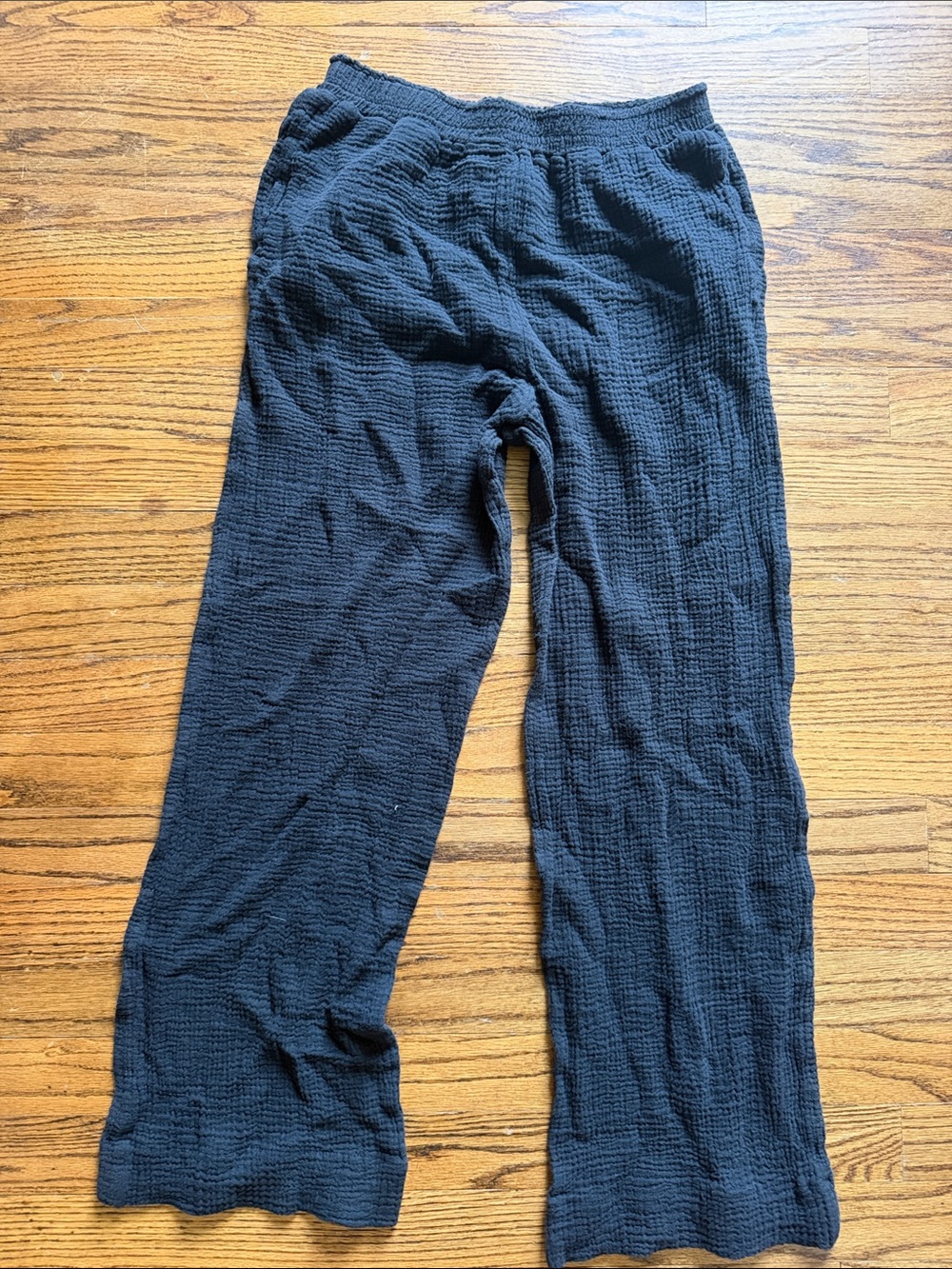 Shade & Shore Black Textured linen Elastic Waist Pants